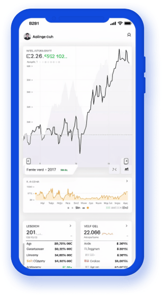 Smartphone som visar kryptostatistik live i portföljvyn